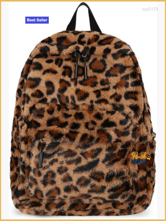 Fluffy Leopard Print Y2K Backpack Fashion Small Daypack Rucksack Cheetah